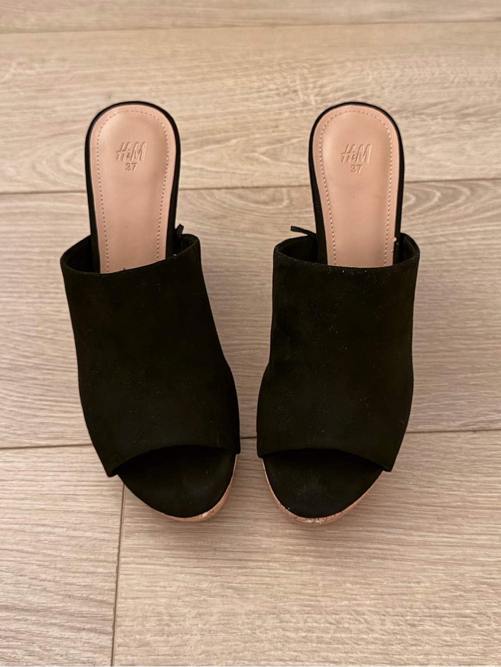 H&M Black Open-Toe Wedge Slide Sandals